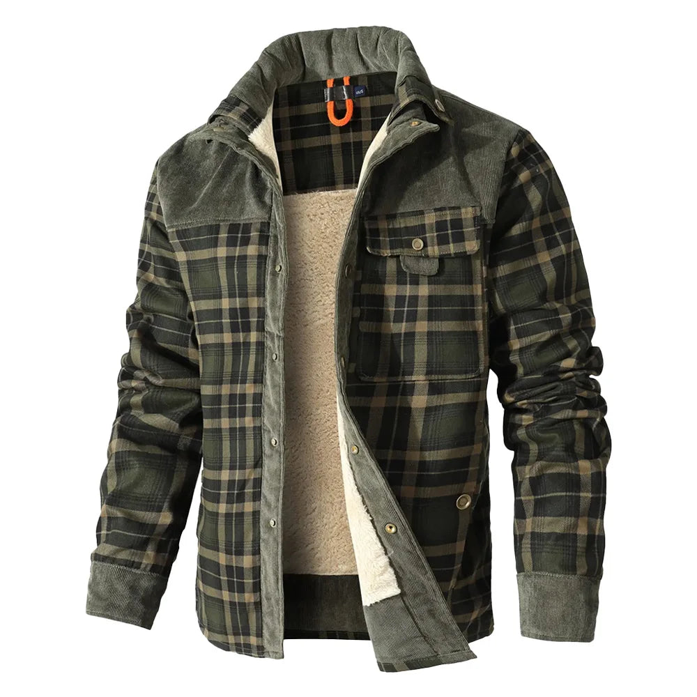 LΛWLΞSS Winter Bomber Jacket - Sherpa Lined Plaid Flannel Coat