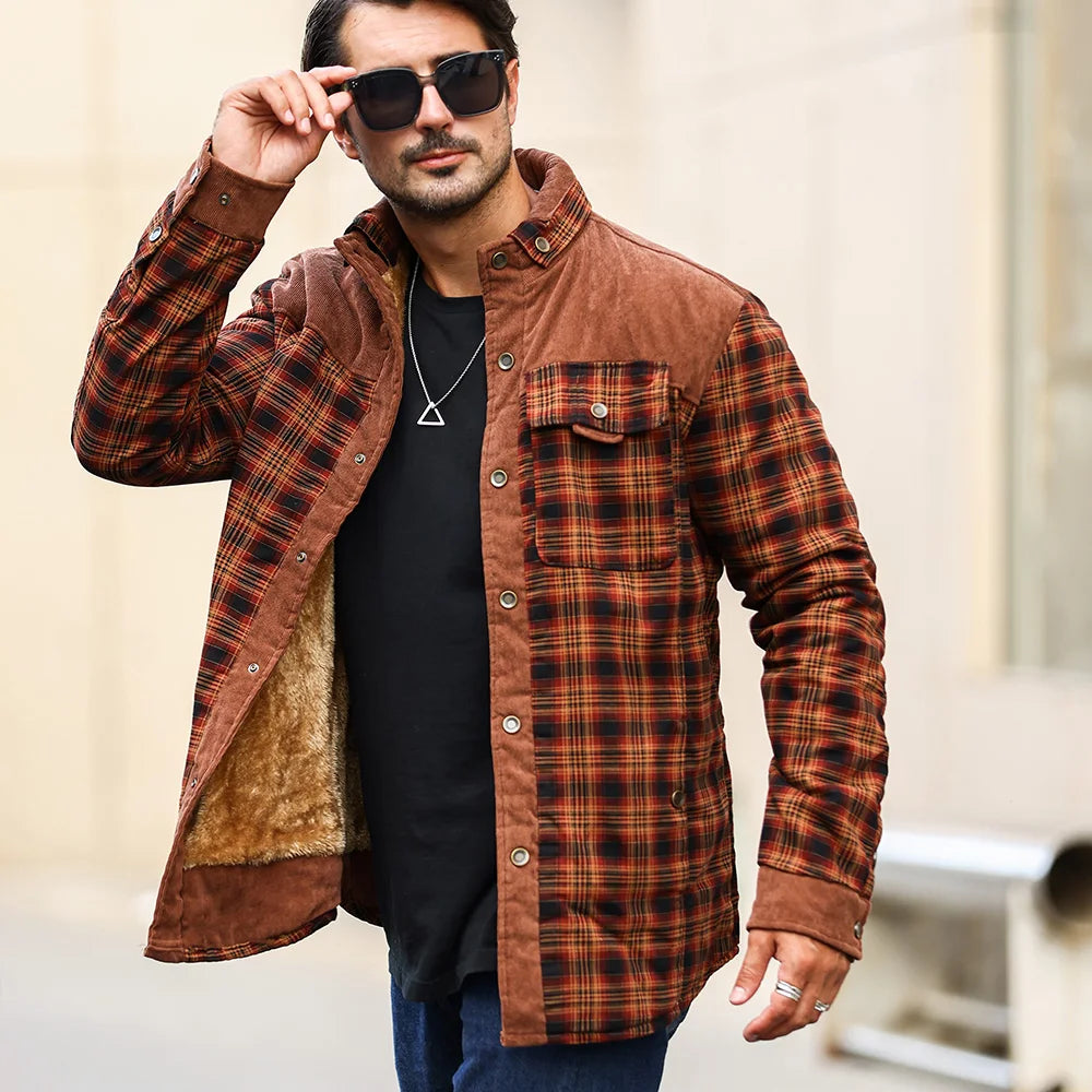 LΛWLΞSS Winter Bomber Jacket - Sherpa Lined Plaid Flannel Coat
