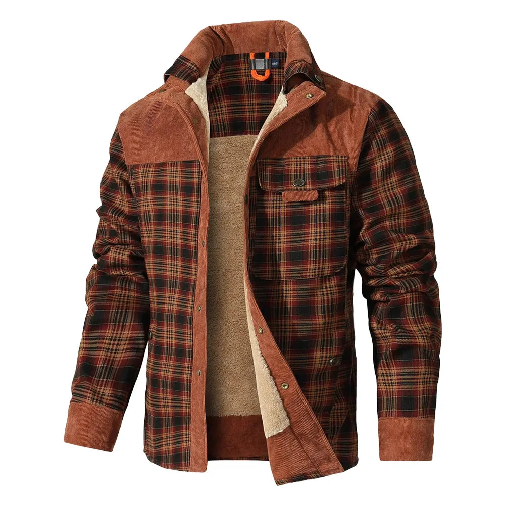 LΛWLΞSS Winter Bomber Jacket - Sherpa Lined Plaid Flannel Coat