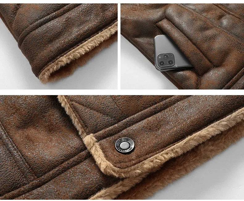 LΛWLΞSS Premium Leather Fur Jacket - Men's Fleece-Lined Winter Coat