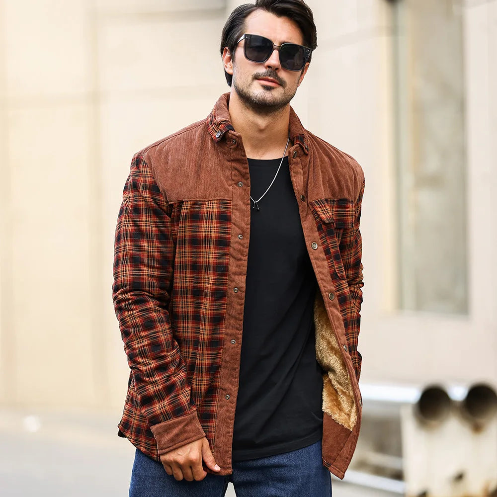 LΛWLΞSS Winter Bomber Jacket - Sherpa Lined Plaid Flannel Coat
