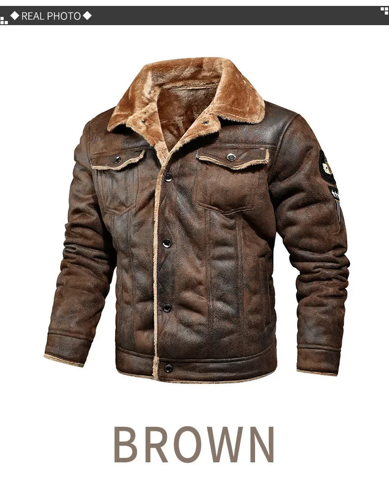 LΛWLΞSS Premium Leather Fur Jacket - Men's Fleece-Lined Winter Coat