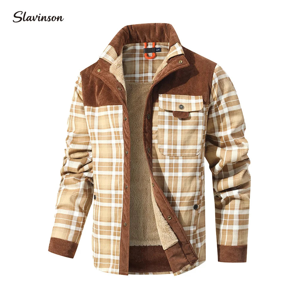 LΛWLΞSS Winter Bomber Jacket - Sherpa Lined Plaid Flannel Coat