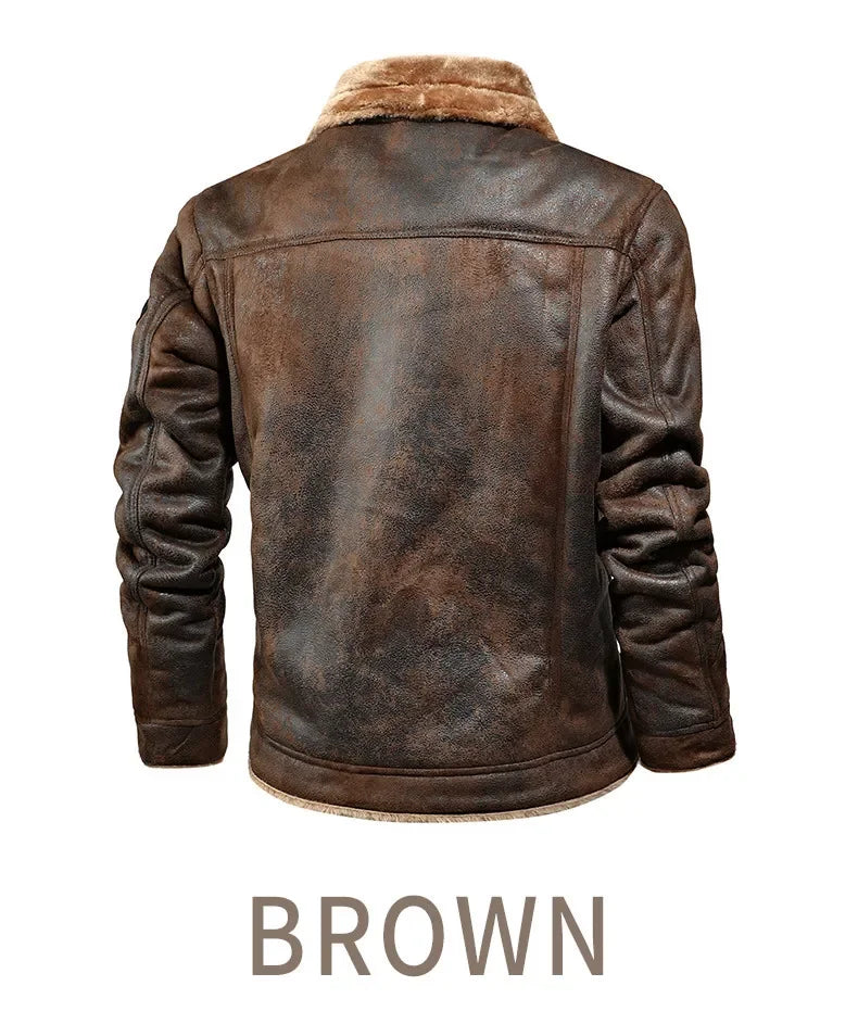 LΛWLΞSS Premium Leather Fur Jacket - Men's Fleece-Lined Winter Coat