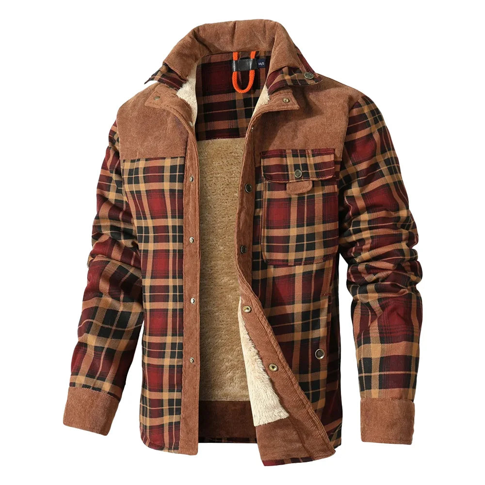 LΛWLΞSS Winter Bomber Jacket - Sherpa Lined Plaid Flannel Coat