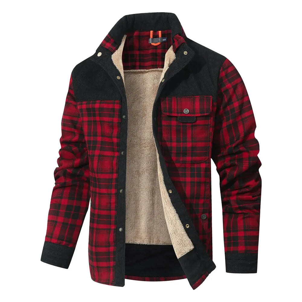 LΛWLΞSS Winter Bomber Jacket - Sherpa Lined Plaid Flannel Coat