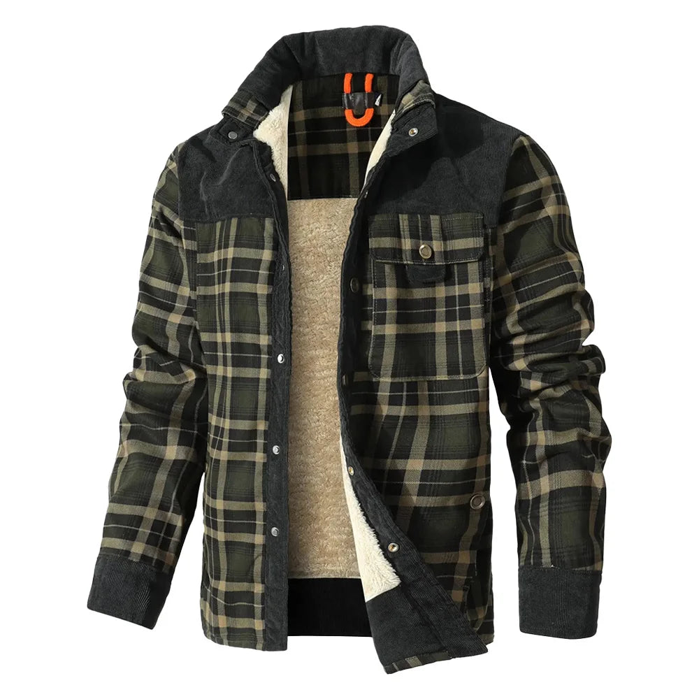 LΛWLΞSS Winter Bomber Jacket - Sherpa Lined Plaid Flannel Coat