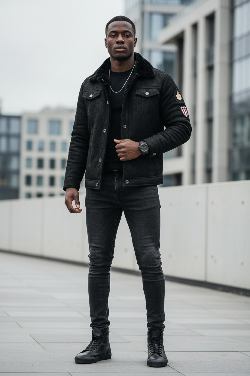 LΛWLΞSS Premium Leather Fur Jacket - Men's Fleece-Lined Winter Coat