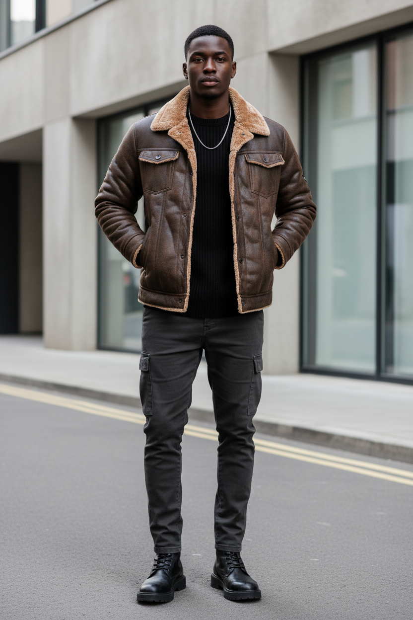 LΛWLΞSS Premium Leather Fur Jacket - Men's Fleece-Lined Winter Coat