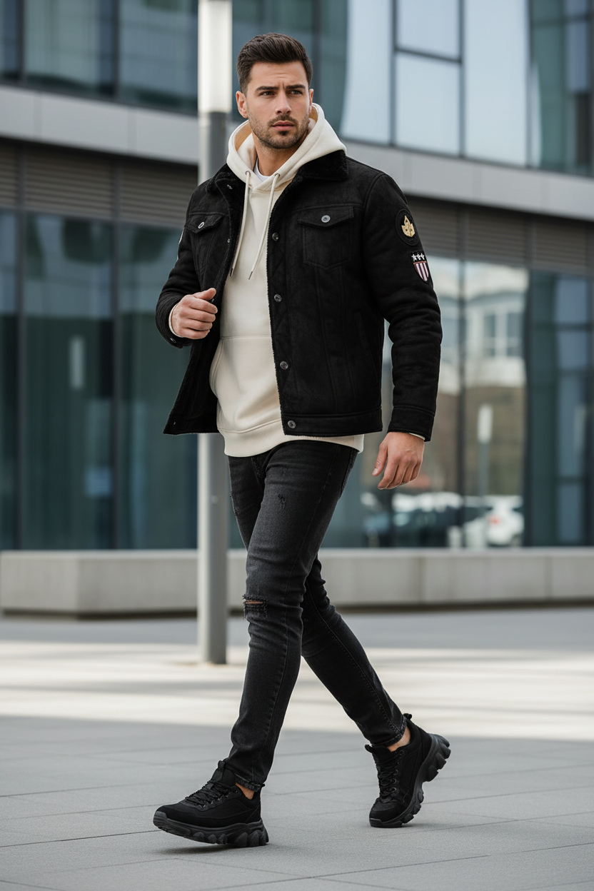 LΛWLΞSS Premium Leather Fur Jacket - Men's Fleece-Lined Winter Coat