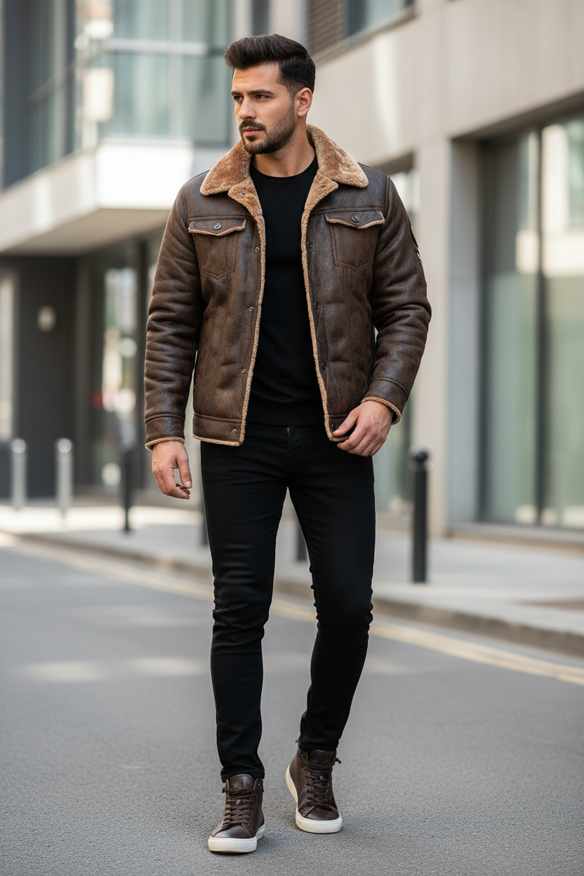 LΛWLΞSS Premium Leather Fur Jacket - Men's Fleece-Lined Winter Coat