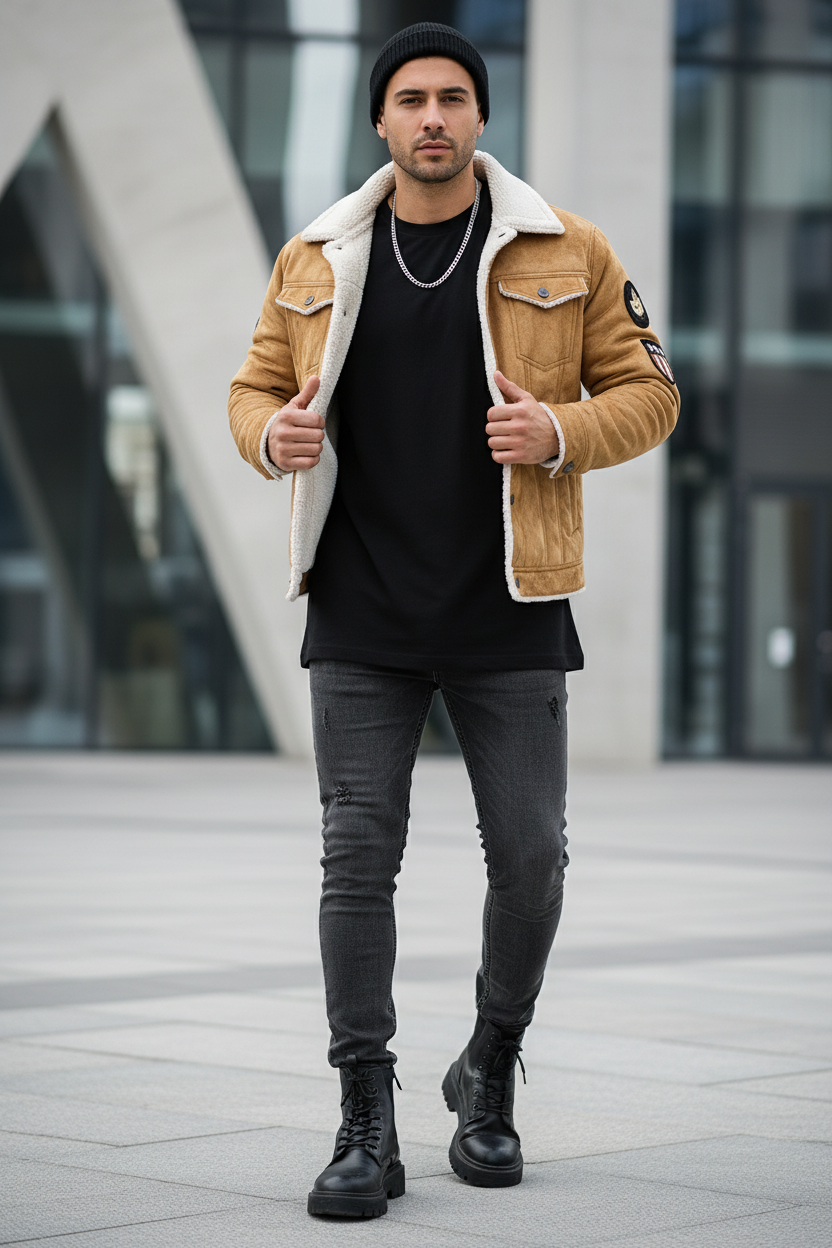 LΛWLΞSS Premium Leather Fur Jacket - Men's Fleece-Lined Winter Coat