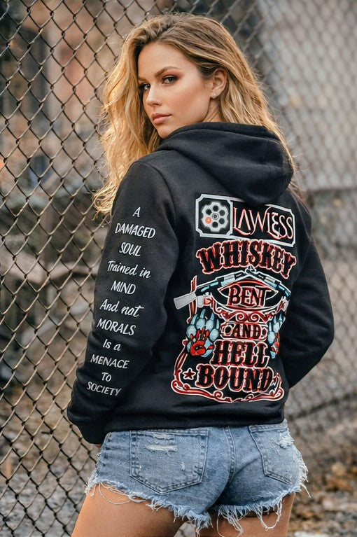 LAWLESS Whiskey Bent hoodie couple wearing black outlaw streetwear matching hoodies lifestyle
