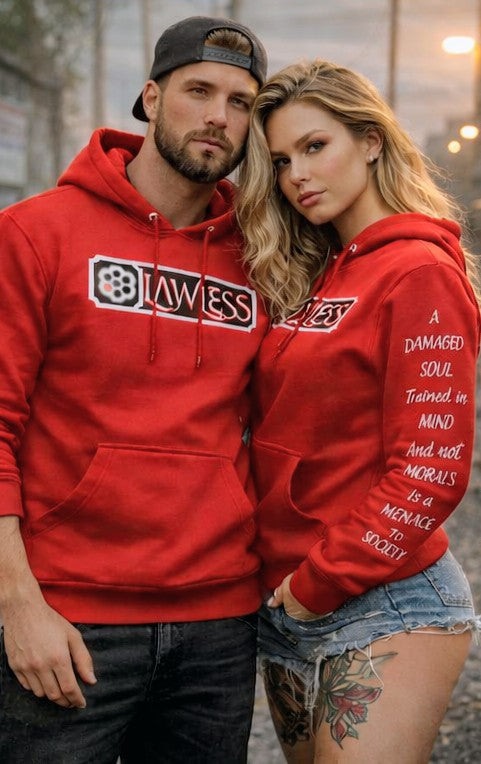 Red LAWLESS Whiskey Bent hoodie couple unisex outlaw streetwear matching pullover hoodies
