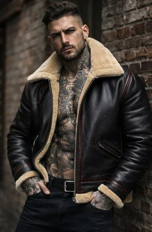 LAWLESS B-3 Shearling Aviator Jacket | Men’s Premium Leather Flight Jacket - LΛWLΞSS